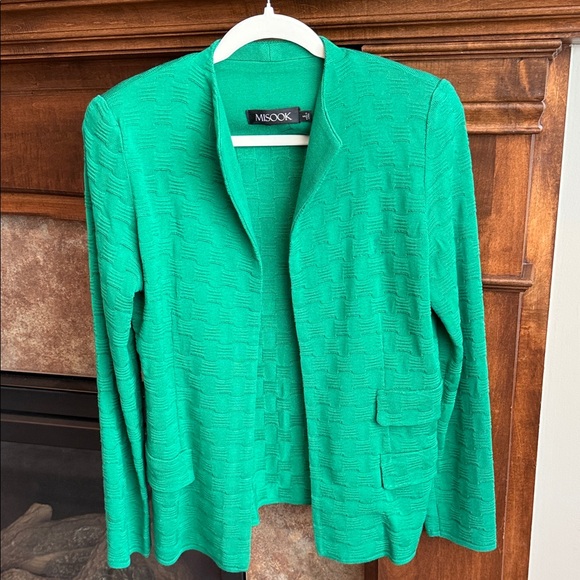 Misook Kelly Green open front basket weave textured sweater blazer size small - Picture 1 of 12